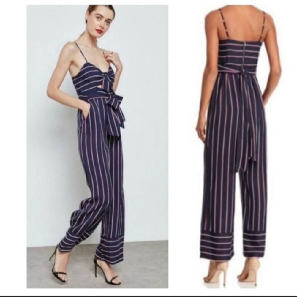 Bardot Lulu Jumpsuit in Navy Stripe NEW